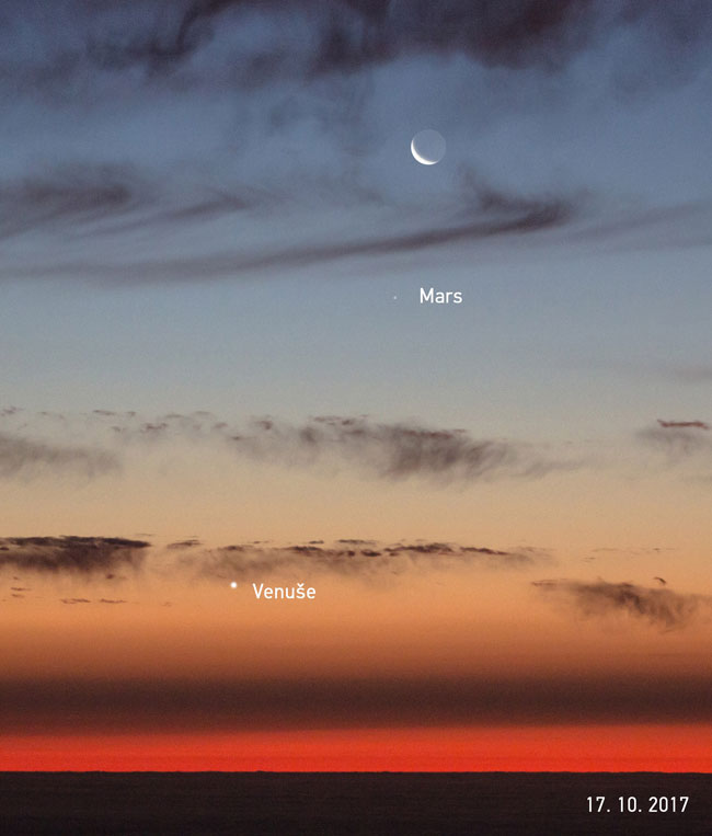 Měsíc s Venuší a Marsem