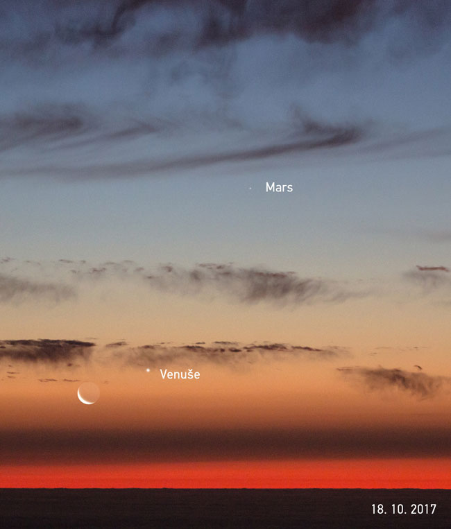 Měsíc s Venuší a Marsem