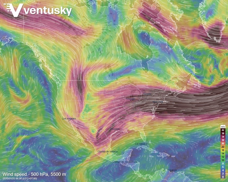 tryskové proudění nad USA