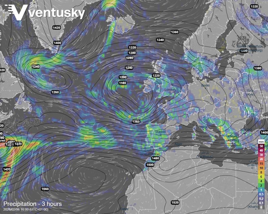 rozložení tlakových útvarů nad Evropou