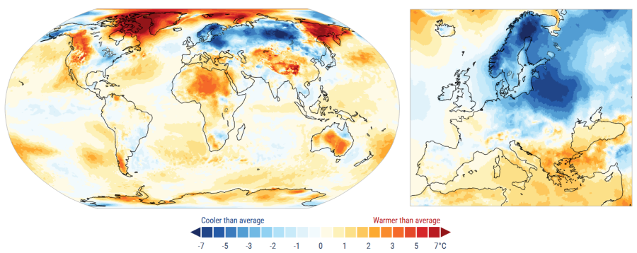  lednová odchylka teploty ve světě a Evropě 