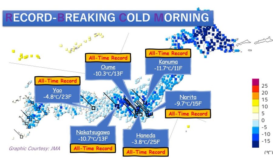  rekordně studené ráno v Japonsku 
