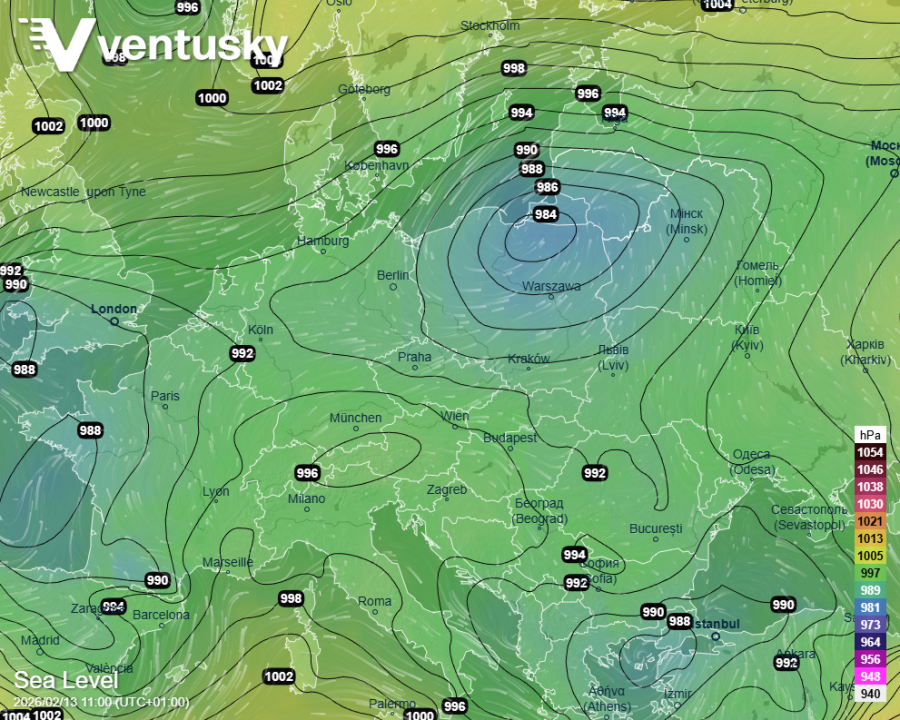 tlaková níže Nils nad Polskem