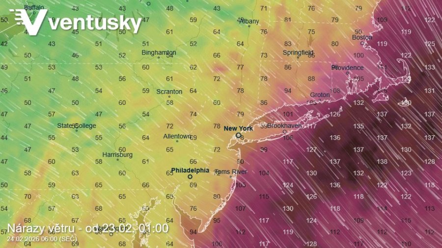  Nejsilnější očekávané nárazy větru během pondělí 