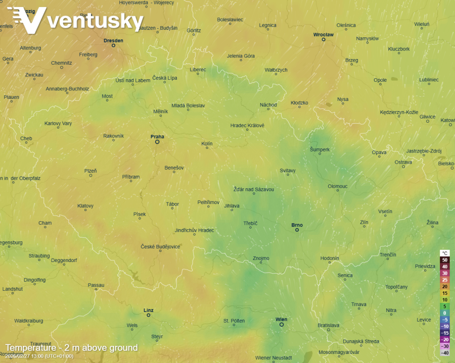teploty v pátek v ČR