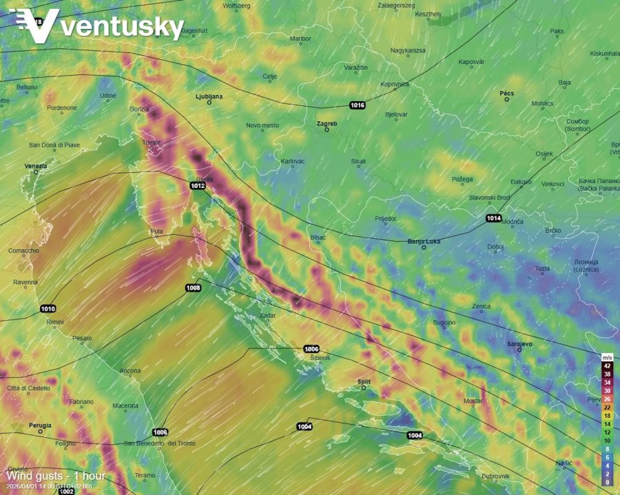 nárazy větru ve středu odpoledne