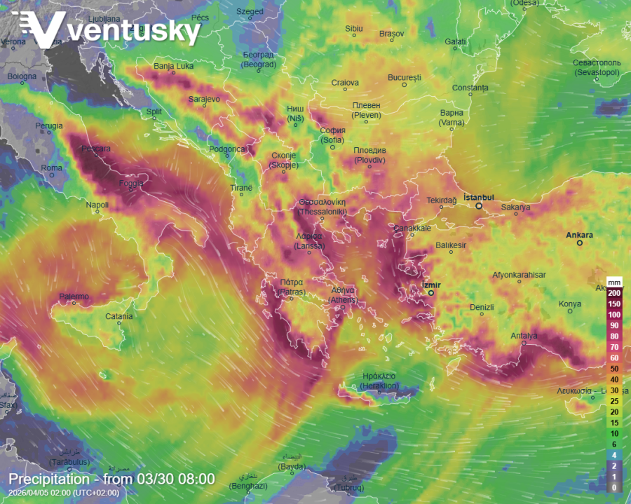 celkový srážkový úhrn do konce týdne