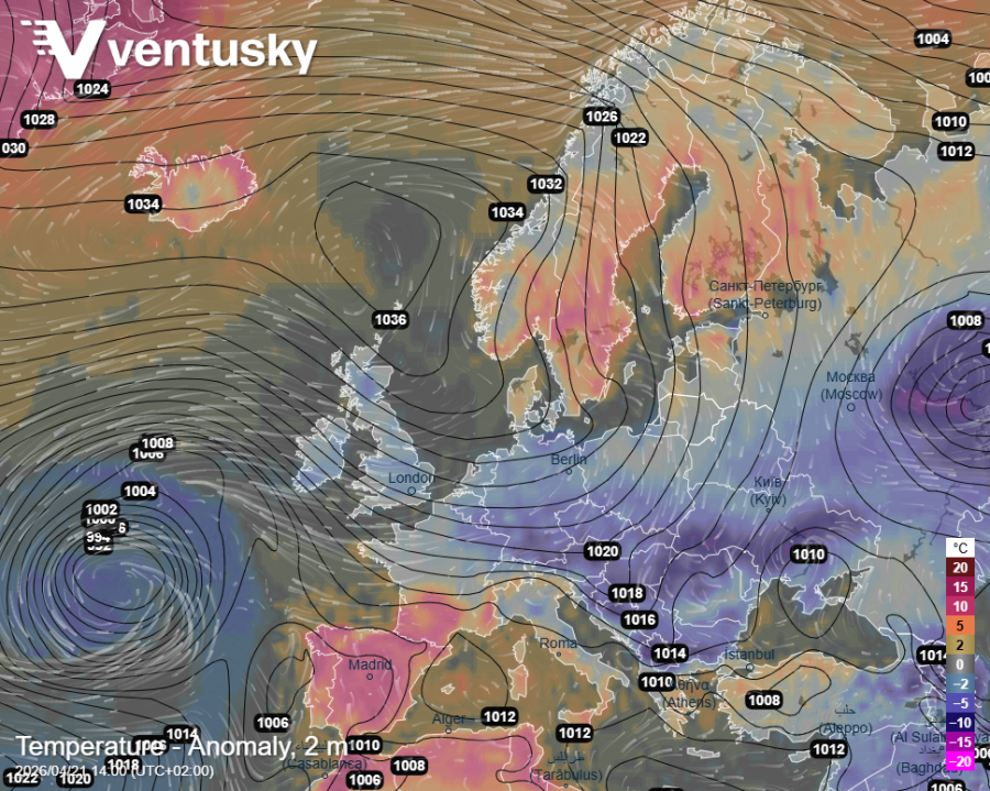 Anomálie teploty vzduchu v úterý