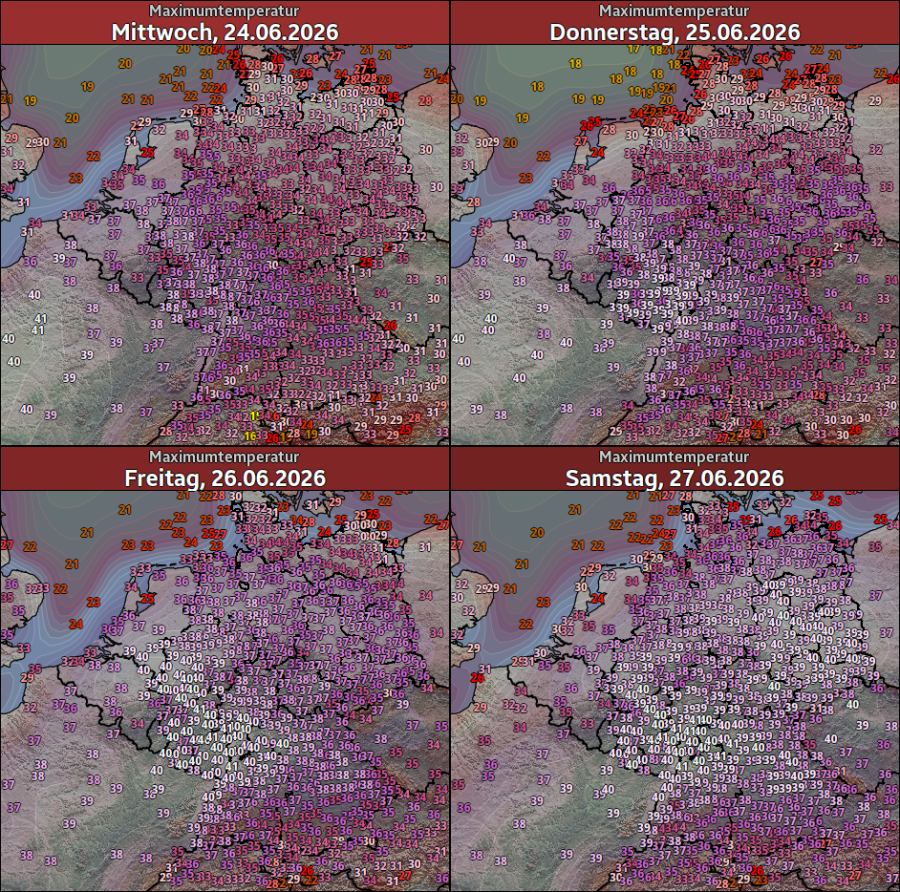  Očekávaná maxima v Německu od středy do soboty  