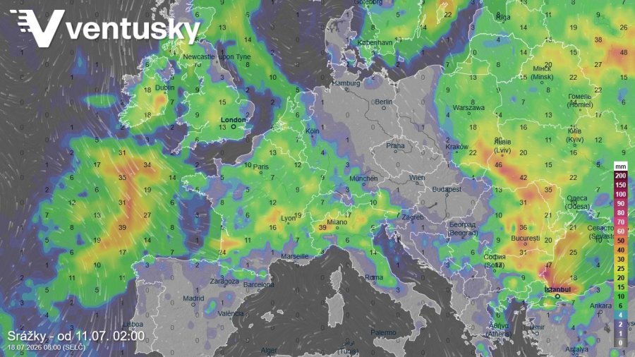 Do konce příštího pracovního týdne pravděpodobně v Česku významnější srážky čekat nelze (očekávaná suma srážek podle modelu ICON)