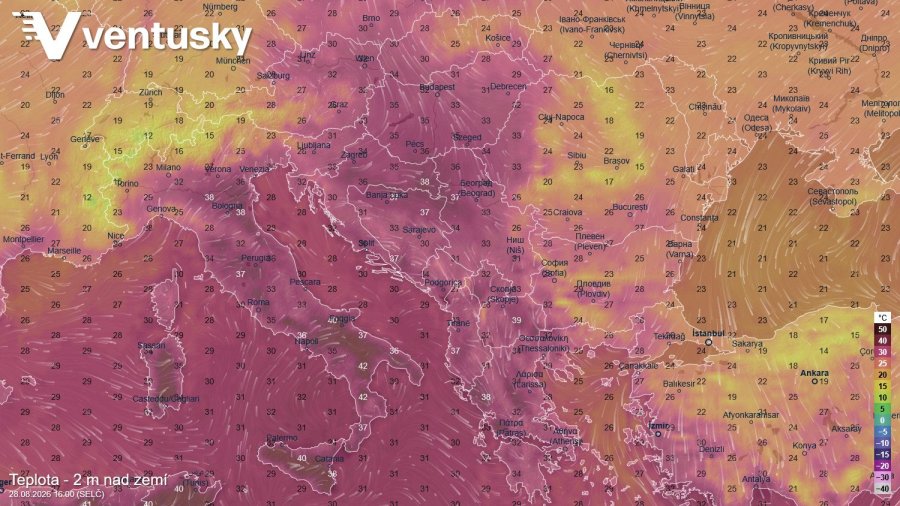 V pátek zasáhne velmi teplý vzduch i Česko, rozhodně ale nebude tak horko jako v Itálii nebo v západní polovině Balkánu