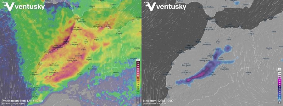 předpovídané srážky a výška sněhu