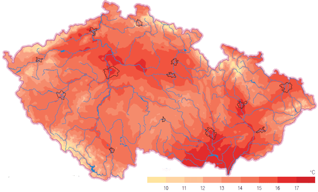 Průměrná teplota v létě