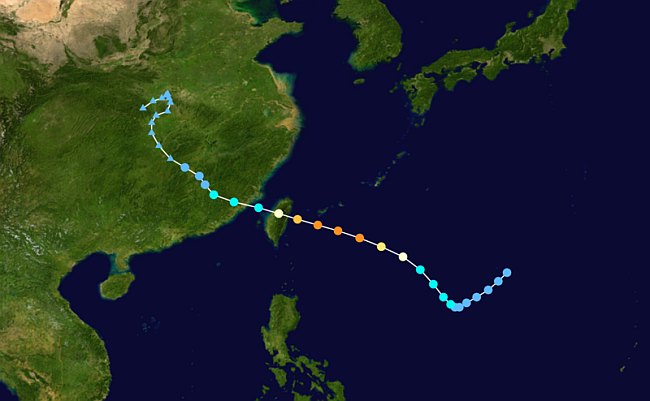 Tajfun Nina - trasa