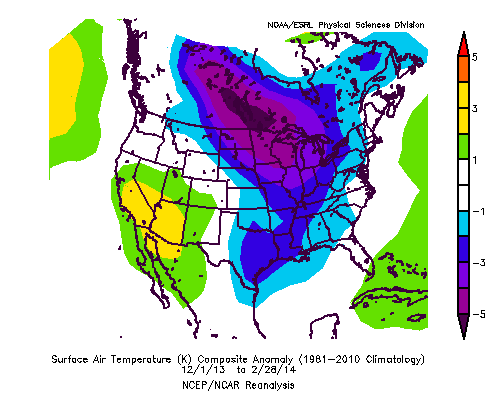 Odchylka teploty v zimě