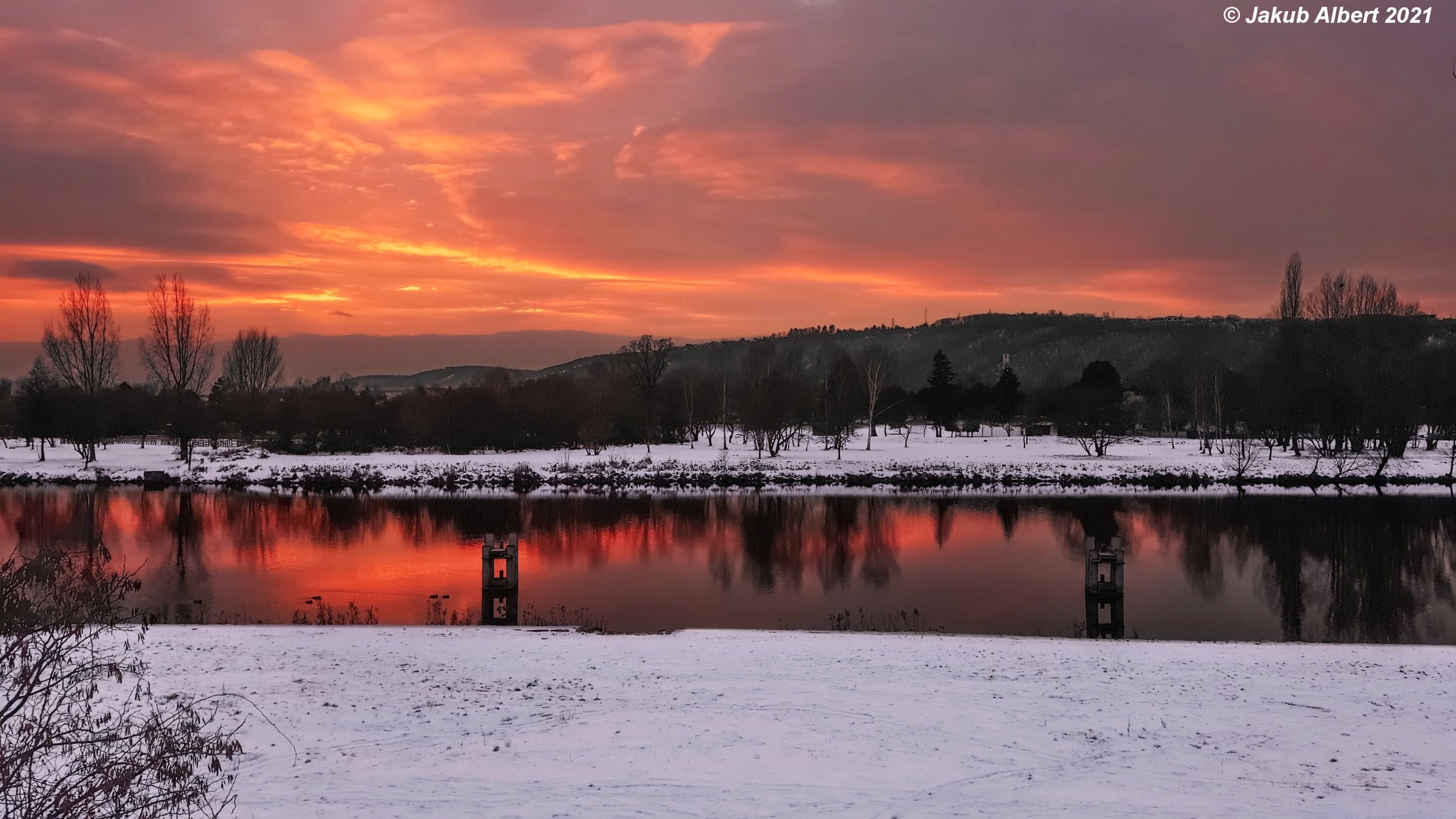 Zimní západ slunce v Praze
