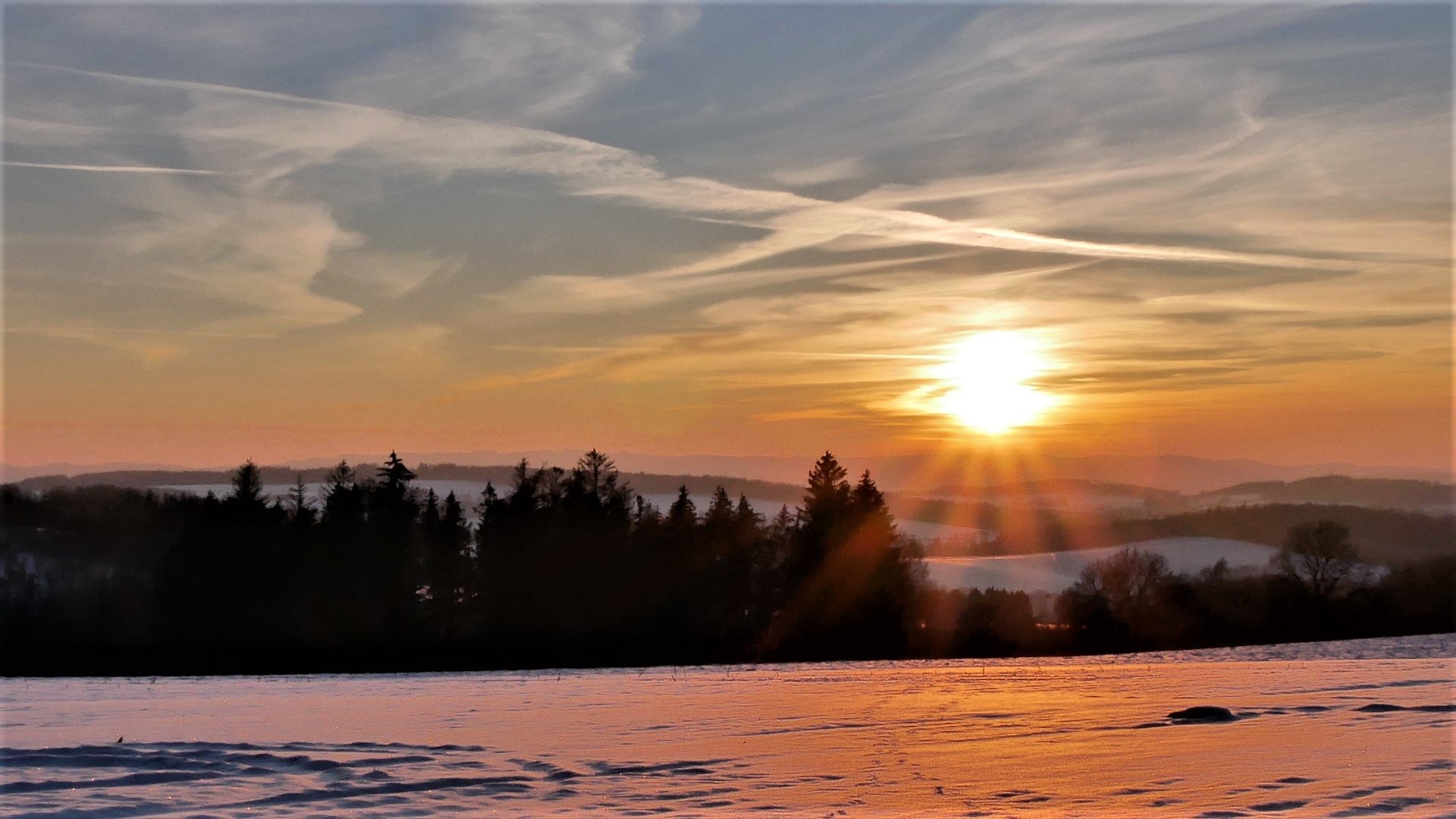 Zima - Západ slunce